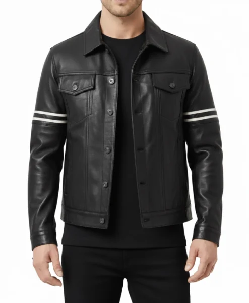 Orvyn Black Leather Trucker Jacket