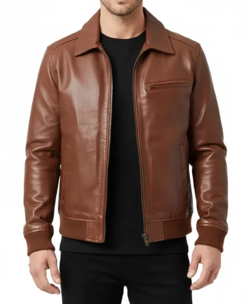 Zanvek Brown Leather Bomber Jacket