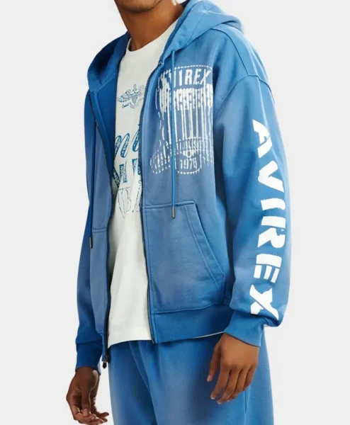 Mens Distress Icon Patch Washed Full Zip Hoodie