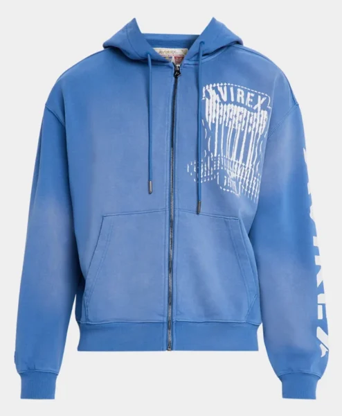 Mens Distress Patch Icon Full Zip Washed Hoodie