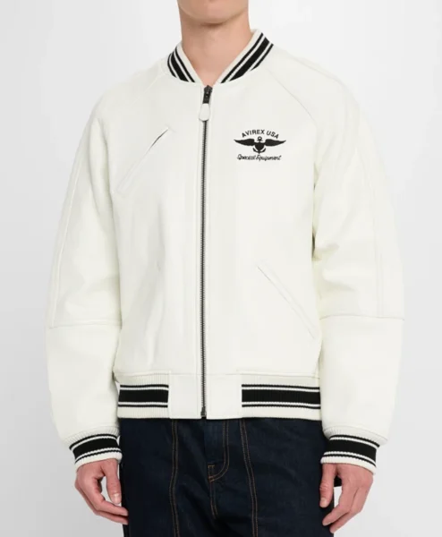 Mens Embroidered Stadium Leather Varsity Jacket