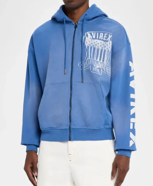 Mens Icon Patch Distress Full Zip Washed Hoodie