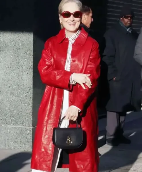 Meryl Streep Red Leather Coat