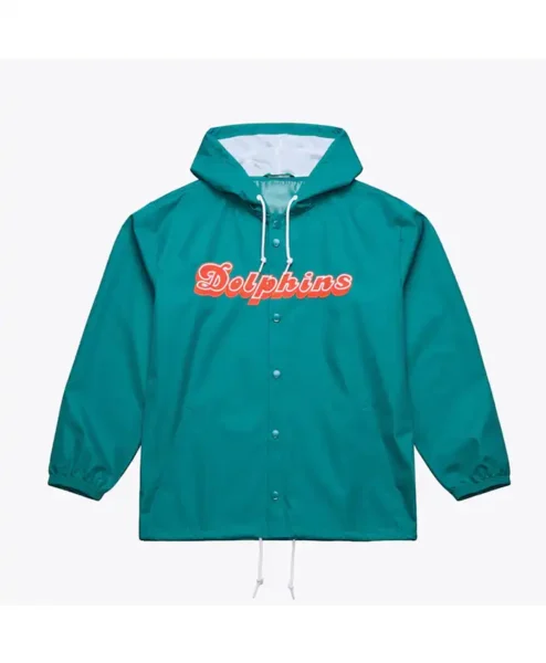 Miami Dolphins Coaches Aqua Windbreaker Hooded Jacket.webp