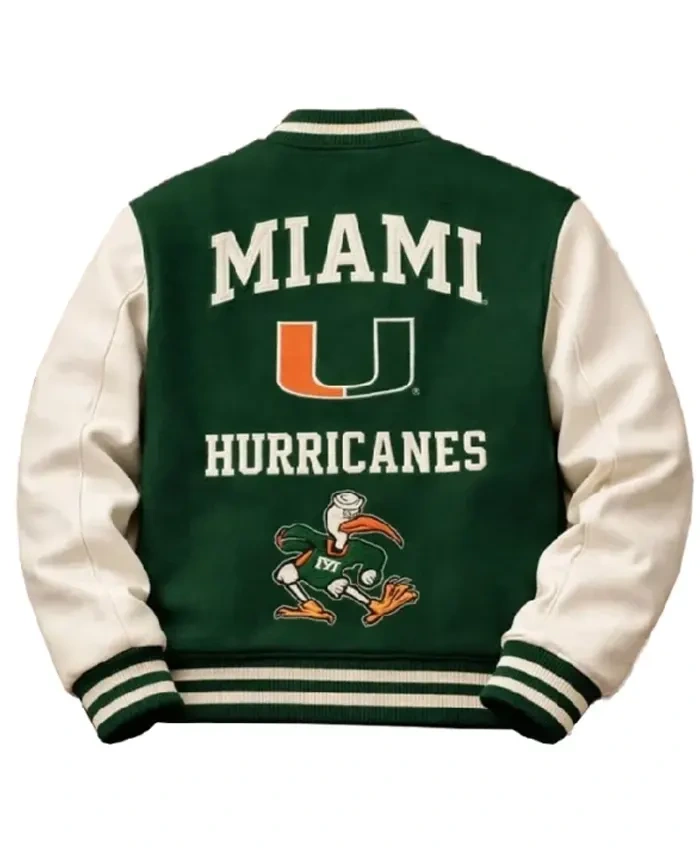 Miami Hurricanes Green And White Letterman Jacket