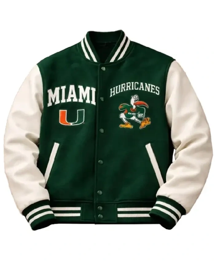 Miami Hurricanes Letterman Green And White Jacket