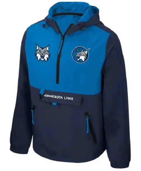Minnesota Lynx Legends Challenger Half Zipper Blue and Black Hooded Jacket Front