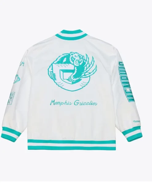 Mitchell Ness Memphis Grizzlies Hardwood Classics Arctic Lightweight Full Snap Satin Bomber Jacket