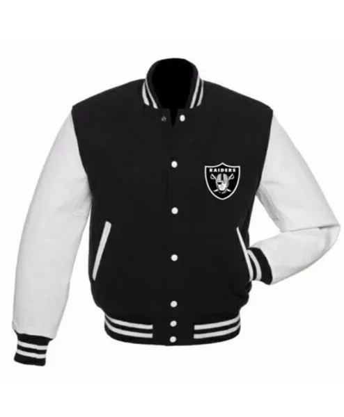 Nathen Las Vegas Raiders Black and White Varsity Jacket.webp
