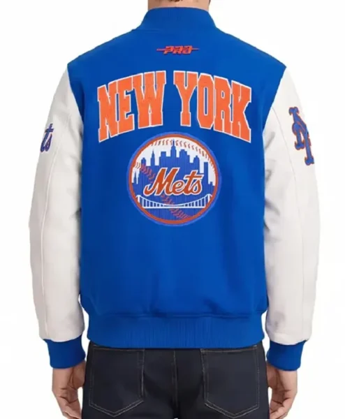 New York Mets City Arch Blue and White Varsity Jacket Back