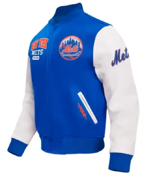 New York Mets City Arch Blue and White Varsity Jacket Right Pose