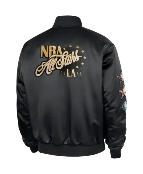 Nike NBA All Star 2026 Black Satin Varsity Jacket Back