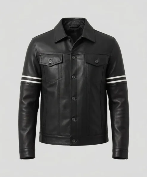 Orvyn Black Leather Trucker Jacket