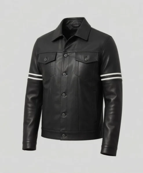 Orvyn Black Leather Trucker Jacket side