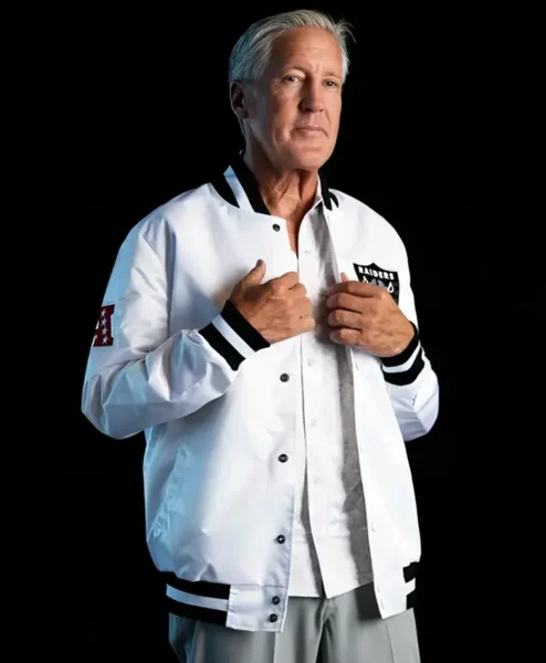Pete Carroll White Bomber Jacket Front Look.webp