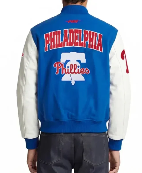 Philadelphia Phillies City Arch Full Snap Navy Blue and White Varsity Jacket Back