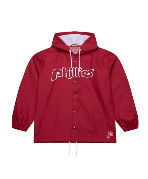 Philadelphia Phillies Coaches Red Windbreaker Hooded Jacket.webp