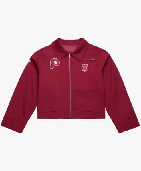 Philadelphia Phillies Cropped Burgundy Mechanic Jacket (1)
