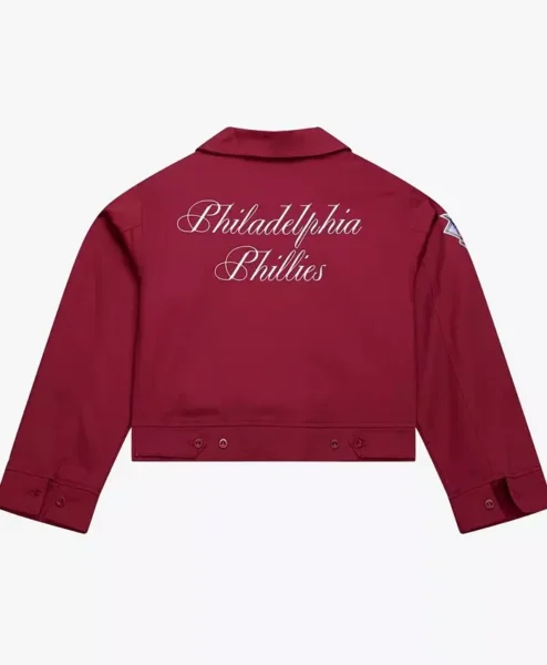 Philadelphia Phillies Cropped Burgundy Mechanic Jacket Back