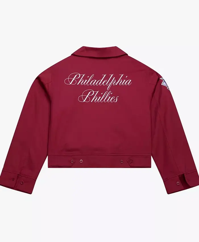 Philadelphia Phillies Cropped Mechanic Burgundy Cotton Jacket for Men and Women Back