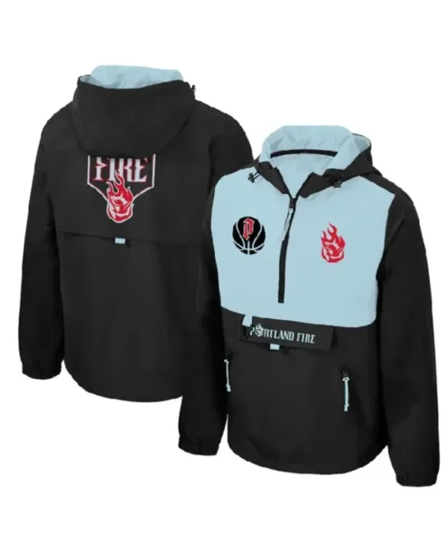 Portland Fire Legends Challenger Half Zipper Light Blue and Black Hooded Jacket for Men and Women
