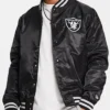 Presley Las Vegas Raiders Black Satin Varsity Jacket.webp