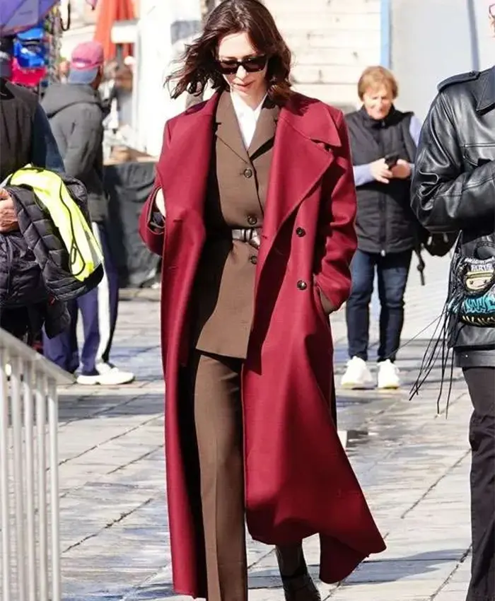 Rebecca Hall The Beauty Maroon Trench Coat.webp