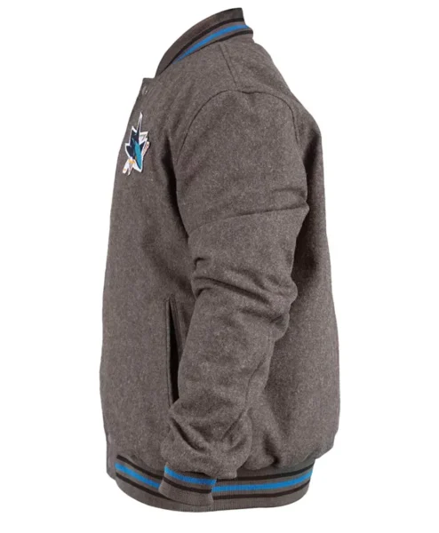 San Jose Sharks Gray Varsity Wool Jacket Left.webp