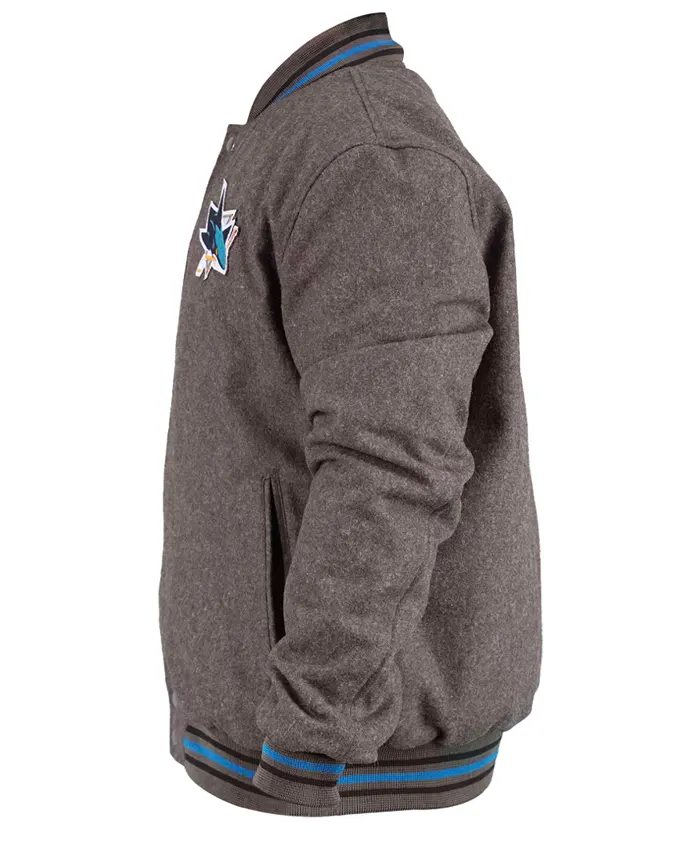 San Jose Sharks Gray Varsity Wool Jacket Left.webp
