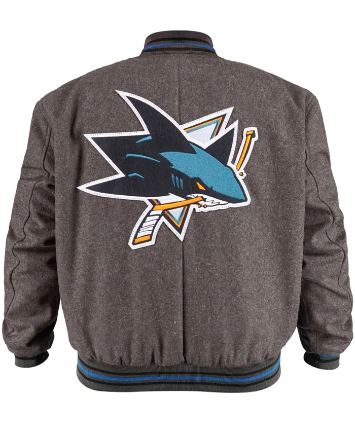 San Jose Sharks Gray Varsity Wool Jacket back.webp