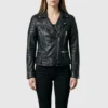Shop Black Quilted Asymmetrical Zip Leather Biker Jacket