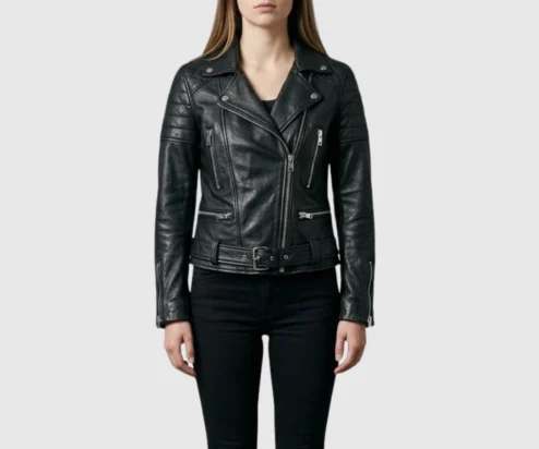 Shop Black Quilted Asymmetrical Zip Leather Biker Jacket