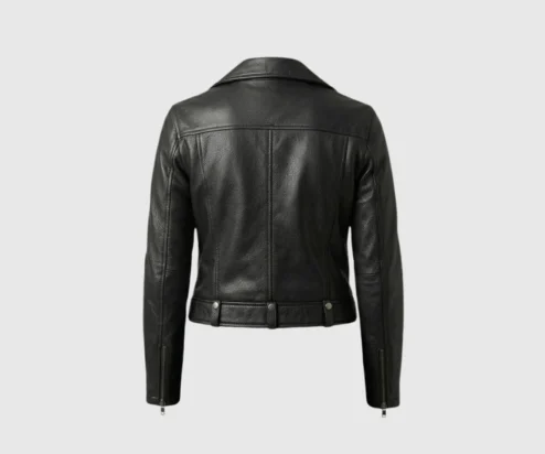 Shop Women Black Cropped Biker Leather Jacket