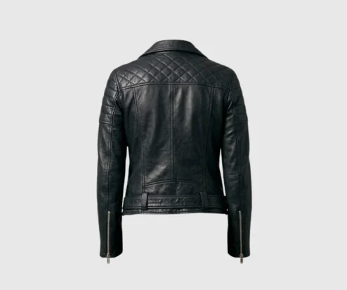 Shop Women Black Quilted Biker Leather Jacket Belted