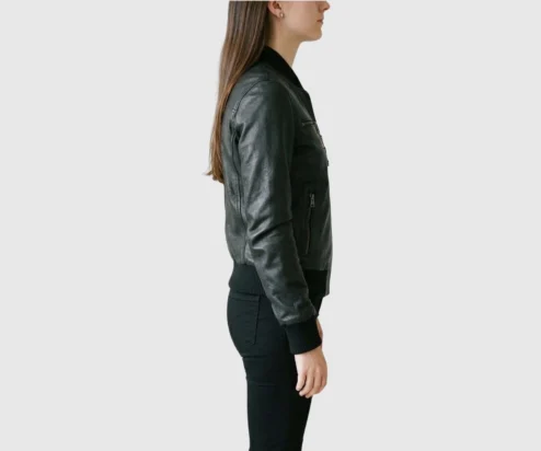 Shop Womens Black Bomber Biker Leather Jacket
