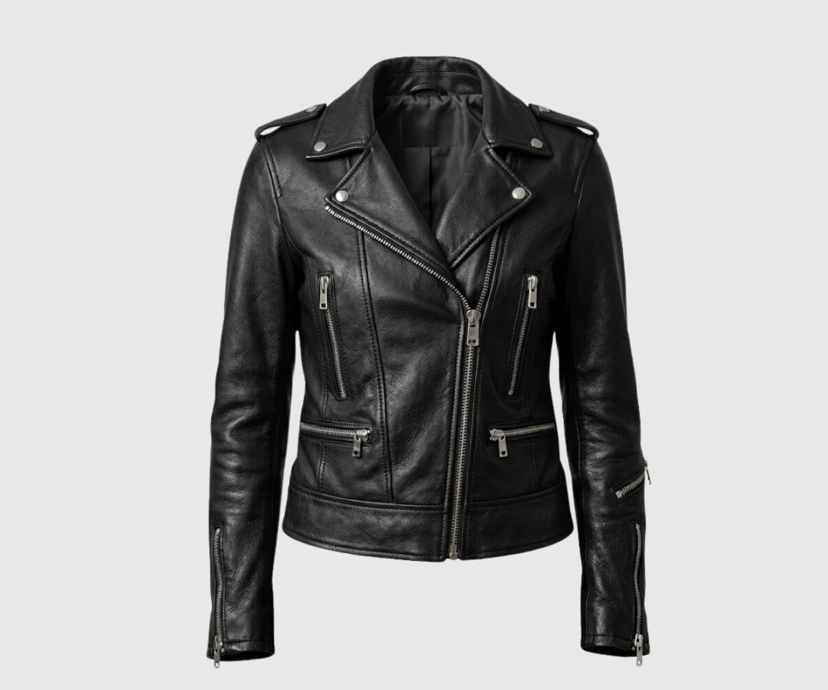 Shop Womens Black Cafe Racer Biker Leather Jacket