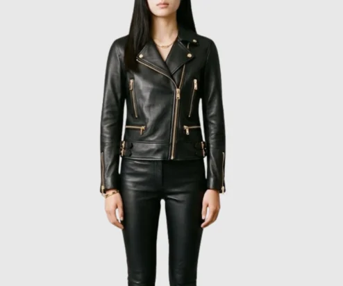 Shop Womens Black Fashion Biker Motorcycle Leather Jacket