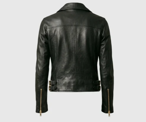 Shop Womens Black Golden Zipper Biker Leather Jacket