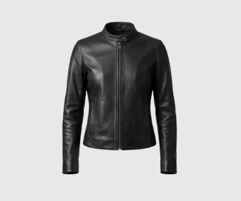 Shop Womens Black Real Leather Cafe Racer Jacket