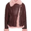 Stacy-SF Aviator Burgundy Bomber Shearling Leather Jacket