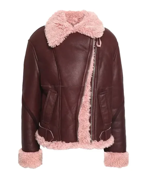Stacy-SF Aviator Burgundy Bomber Shearling Leather Jacket