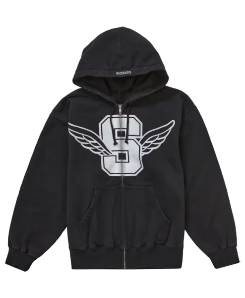 Supreme Wings Zip Up Black Hooded Sweatshirt