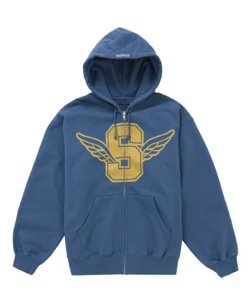 Supreme Wings Zip Up Blue Hooded Sweatshirt