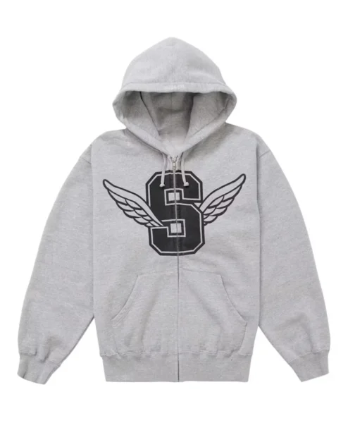 Supreme Wings Zip Up Grey Hooded Sweatshirt