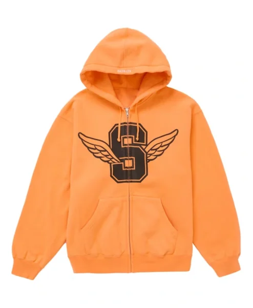 Supreme Wings Zip Up Orange Hooded Sweatshirt