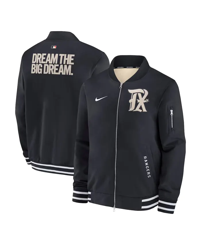 Texas Rangers Nike Authentic Collection City Connect Full Zip Black Bomber Jacket