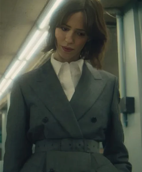 The Beauty S01 Rebecca Hall Grey Belted Blazer.webp