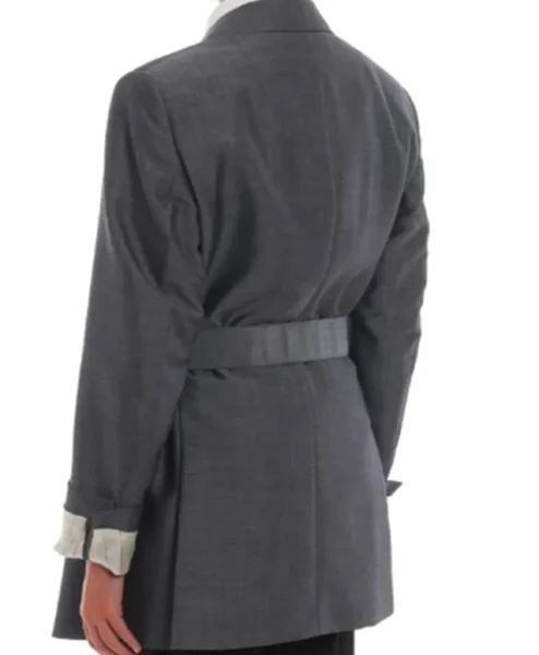 The Beauty S01 Rebecca Hall Grey Belted Blazer Back.webp