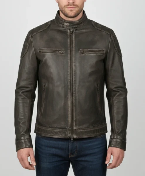 Mens Vintage Cafe Racer Motorcycle Distressed Leather Jacket