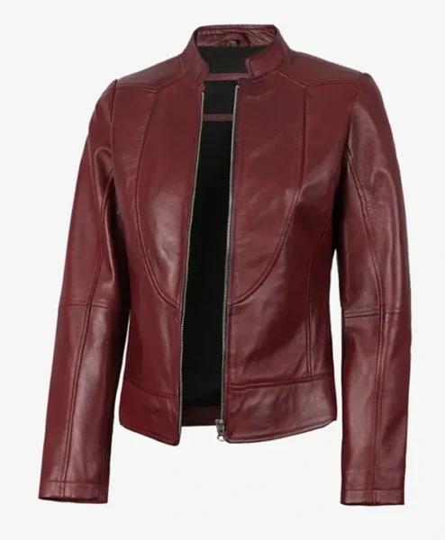 Women Cafe Racer Burgundy Leather Jacket